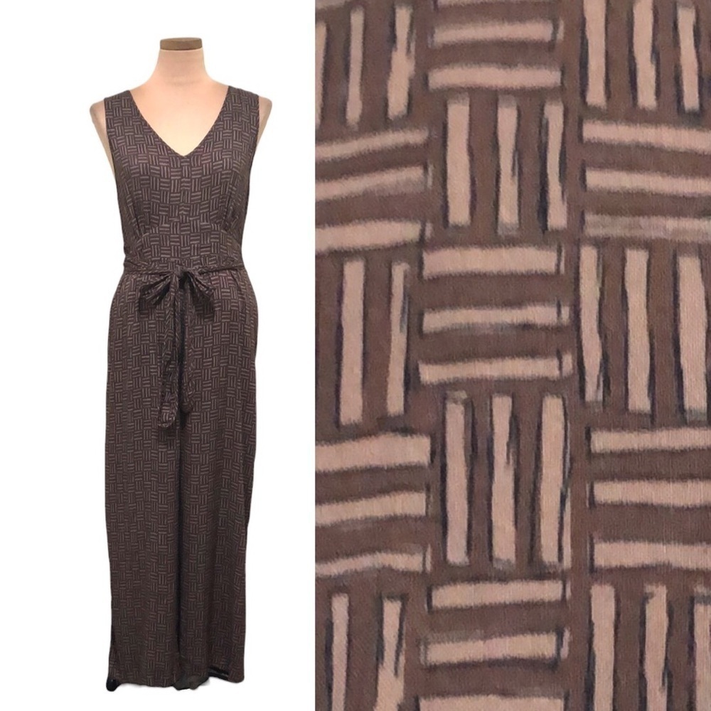 Anthropologie Hutch Radley Jumpsuit Size Medium Brown Crosshatch Tile Print